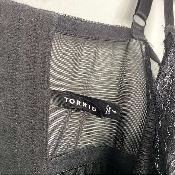 NWOT Torrid 4X Black Silver Lace Babydoll Lingerie Top Underwire - Picture 3 of 5